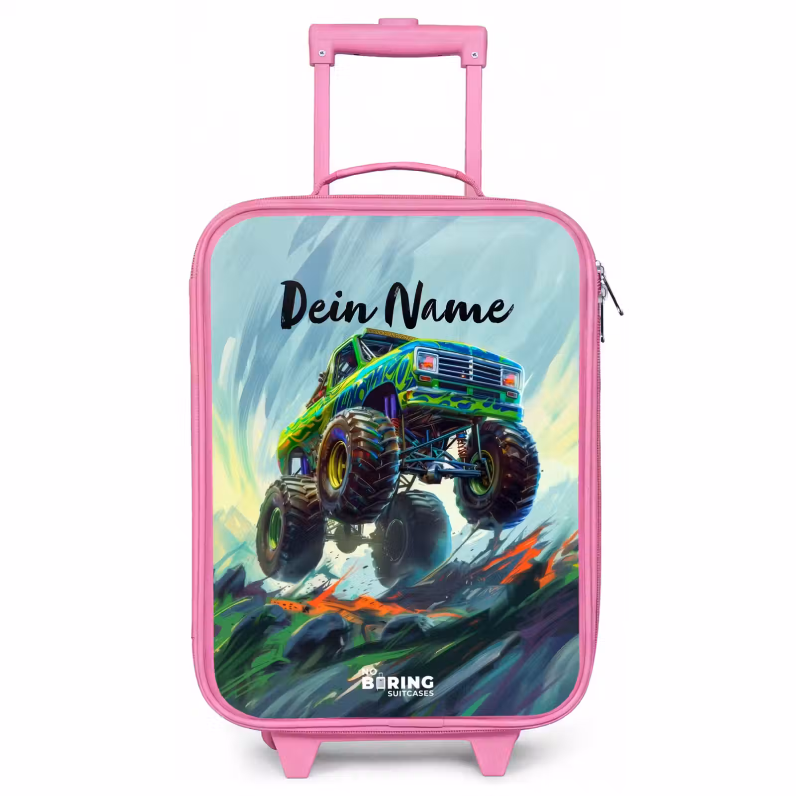 Kinderkoffer Rosa - Grüner Monstertruck mit Pinselstrichen — 1