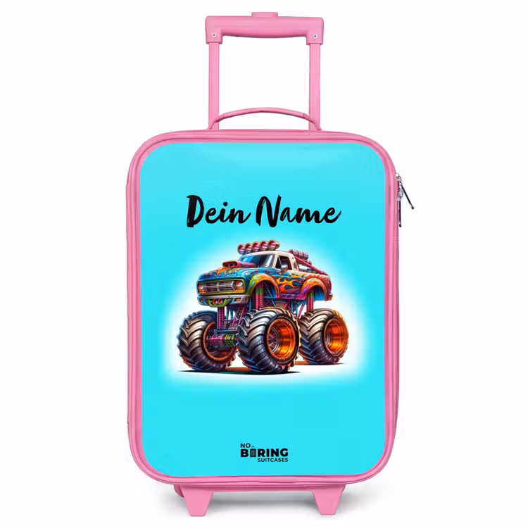 Kinderkoffer Rosa - Monstertruck auf hellblauem Hintergrund — 1