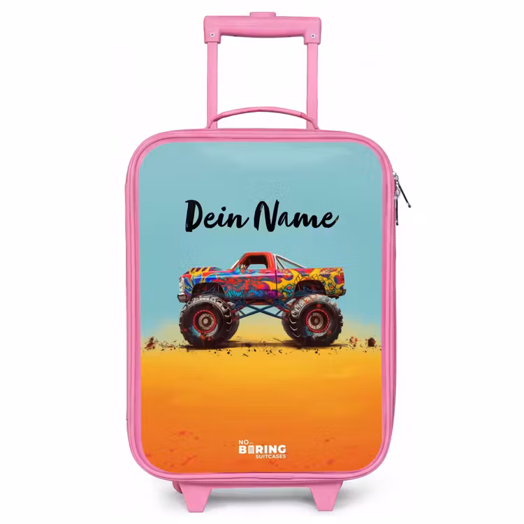Kinderkoffer Rosa - Monstertruck mit Graffitidruck im Sand — 1