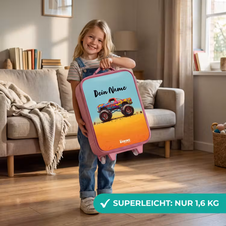 Kinderkoffer Rosa - Monstertruck mit Graffitidruck im Sand — 3