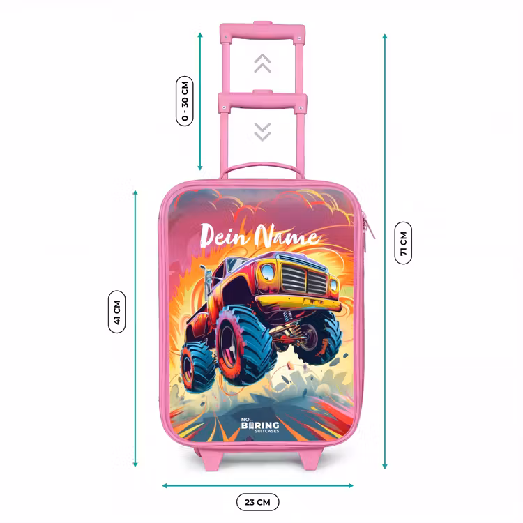 Kinderkoffer Rosa - Rosa Monstertruck fliegt über den Asphalt — 7