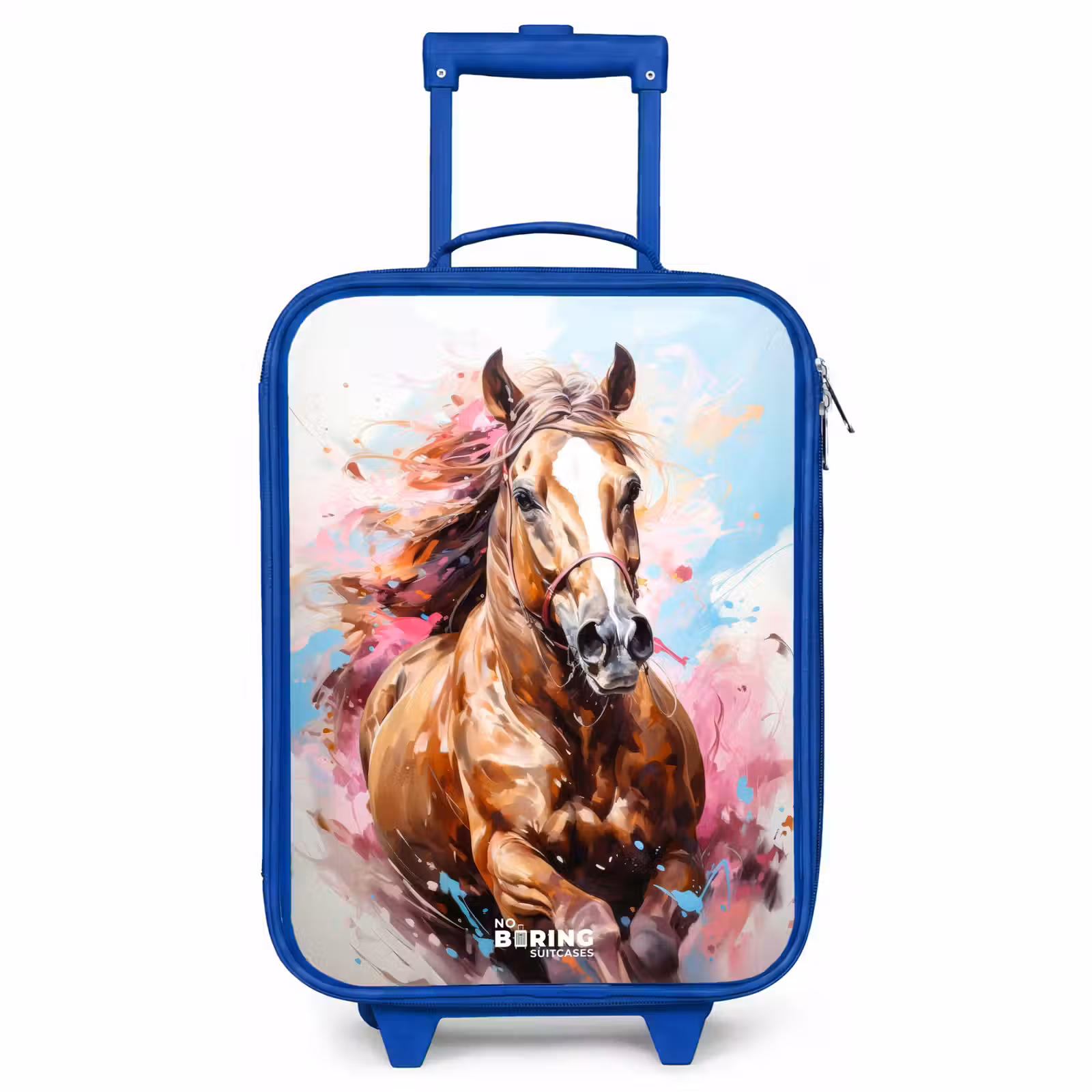 Kinderkoffer Blau - Galoppierendes Pferd mit buntem Hintergrund — 1