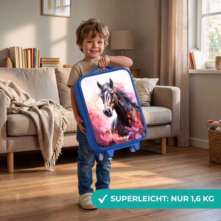 Kinderkoffer Blau - Aquarell Pferd in Farbexplosion — 3
