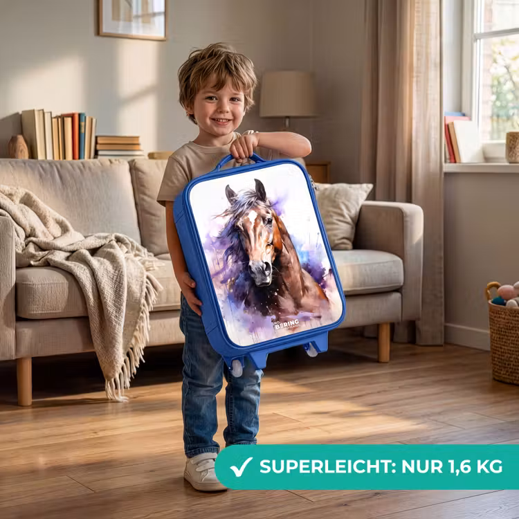 Kinderkoffer Blau - Aquarelliertes Pferd mit bunten Spritzern — 3