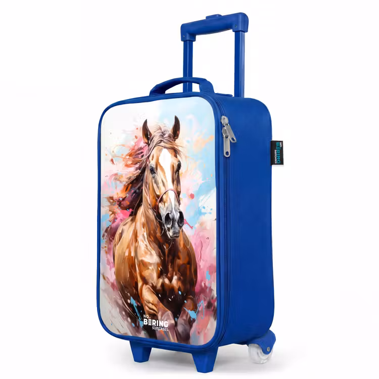 Kinderkoffer Blau - Galoppierendes Pferd mit buntem Hintergrund — 8