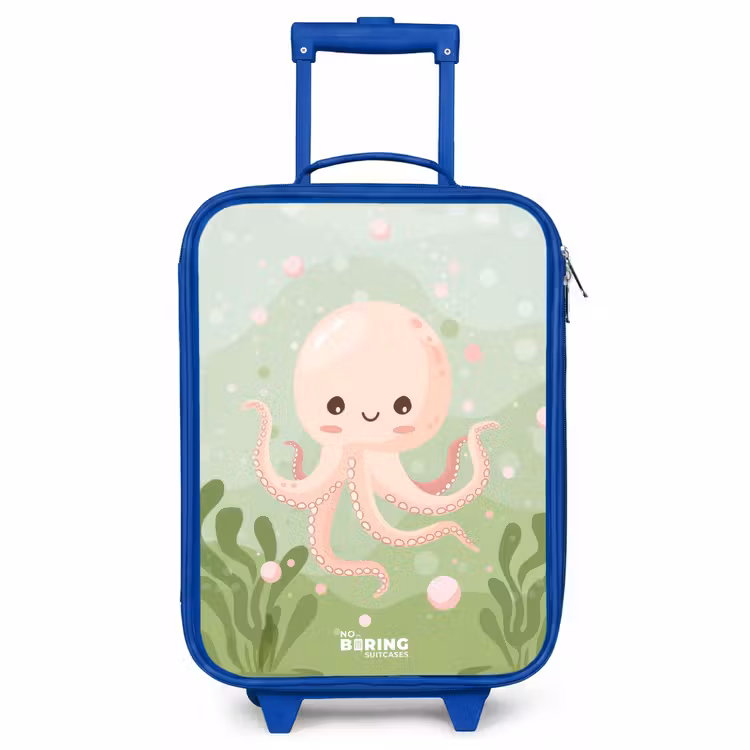 Kinderkoffer Blau - Rosa Oktopus mit Lächeln — 1