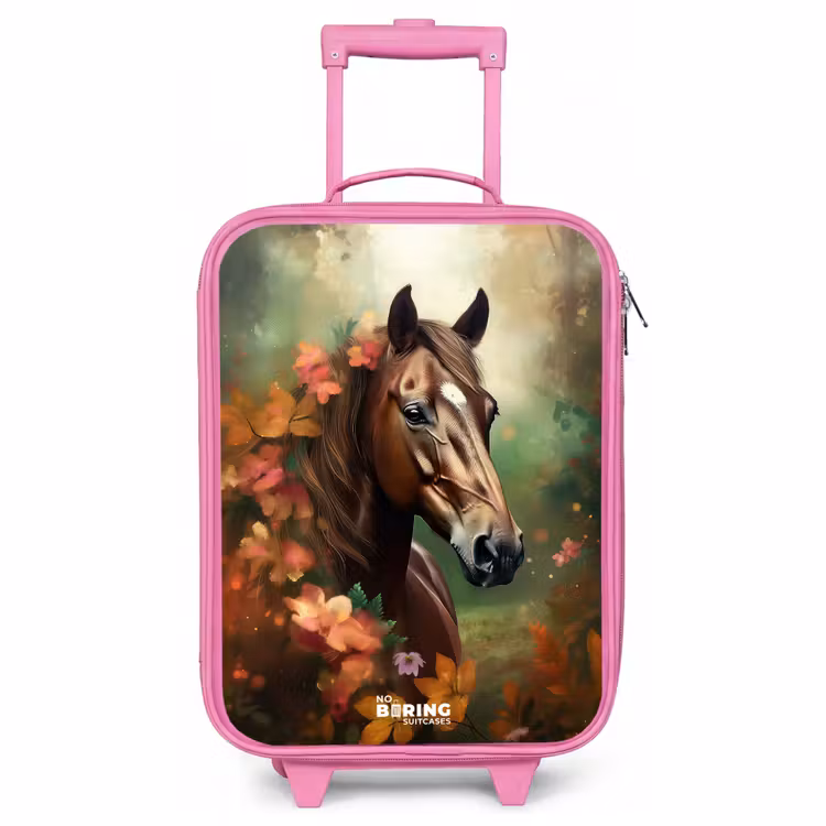 Kinderkoffer Rosa - Braunes Pferd zwischen Blumen — 1