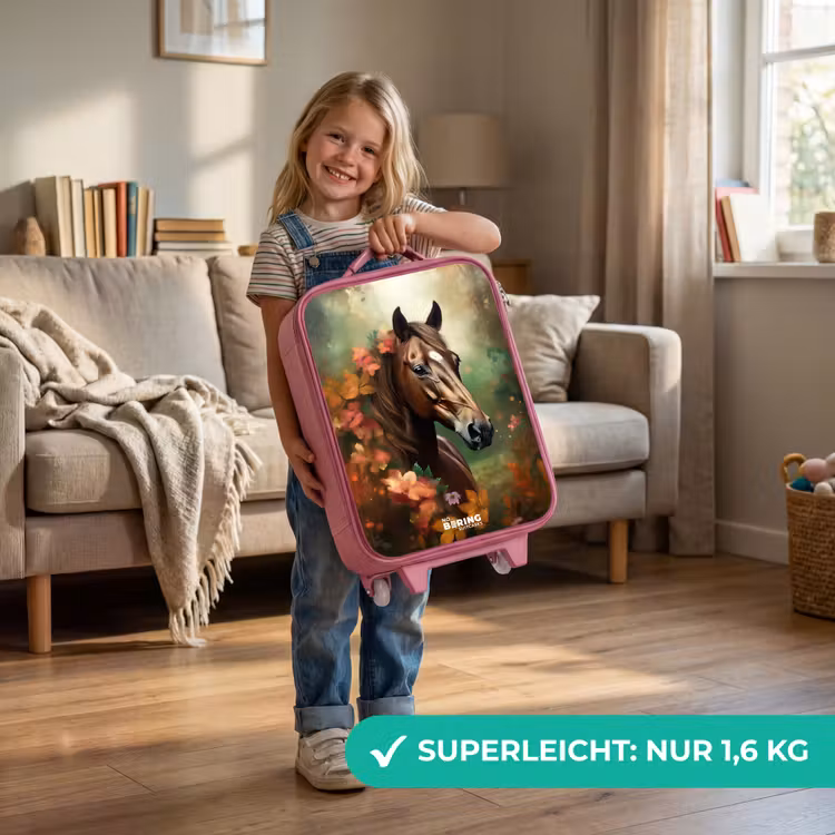 Kinderkoffer Rosa - Braunes Pferd zwischen Blumen — 3