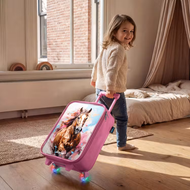Kinderkoffer Rosa - Galoppierendes Pferd mit buntem Hintergrund — 2