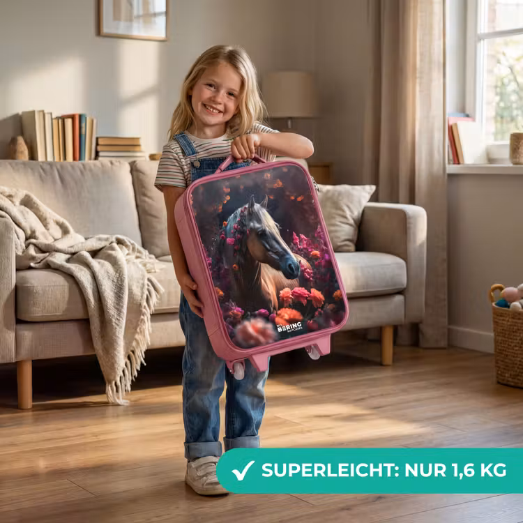 Kinderkoffer Rosa - Goldbraunes Pferd zwischen Blumen — 3