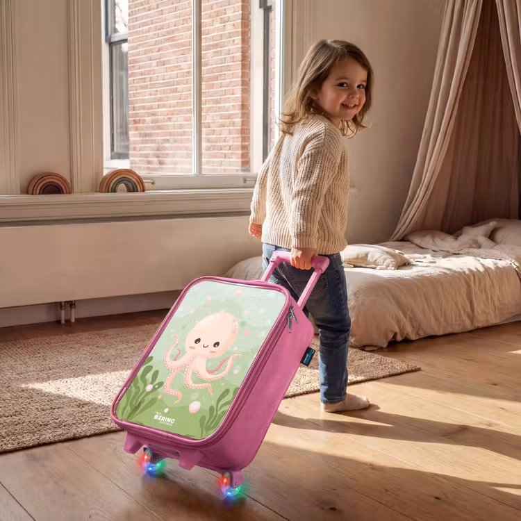 Kinderkoffer Rosa - Rosa Oktopus mit Lächeln — 2