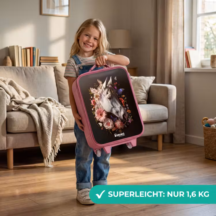 Kinderkoffer Rosa - Weißer Pferdekopf inmitten einer bunten Blumengirlande — 3