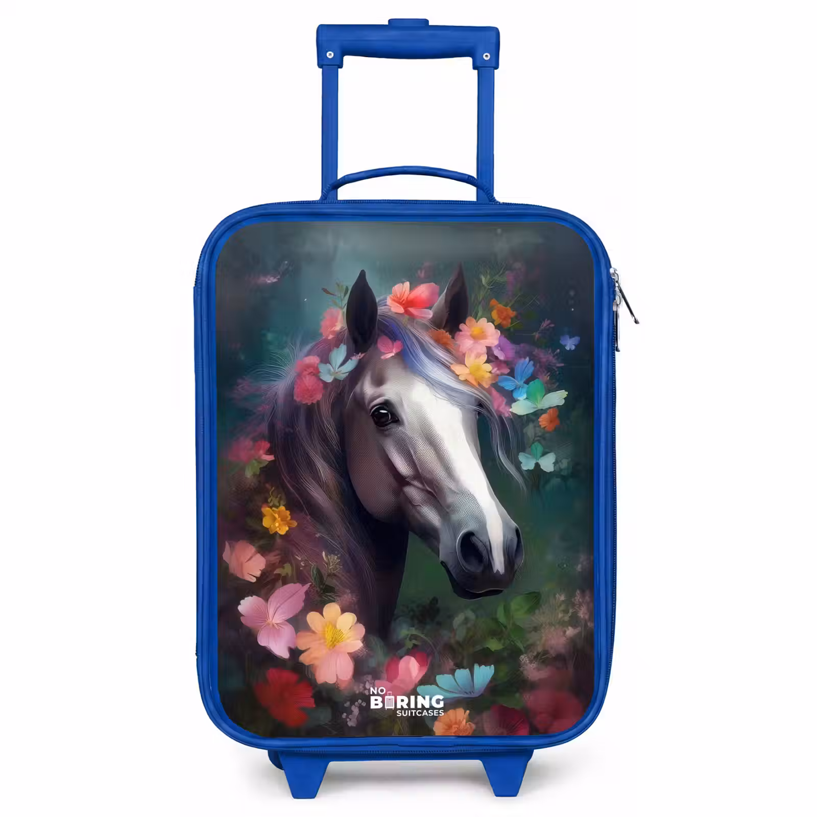 Kinderkoffer Blau - Pferd in bunten Blumen — 1