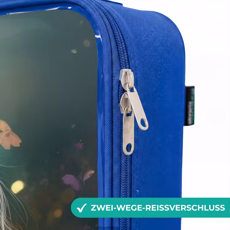 Kinderkoffer Blau - Hellbraunes Pferd zwischen Blumen — 5