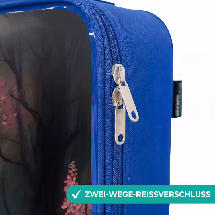 Kinderkoffer Blau - Hellbraunes Pferd zwischen rosa Blumen — 5