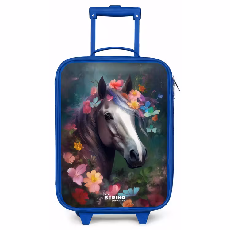 Kinderkoffer Blau - Pferd in bunten Blumen — 1