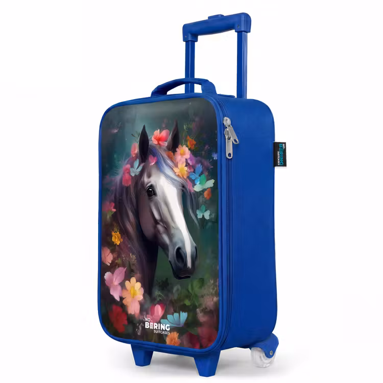 Kinderkoffer Blau - Pferd in bunten Blumen — 8