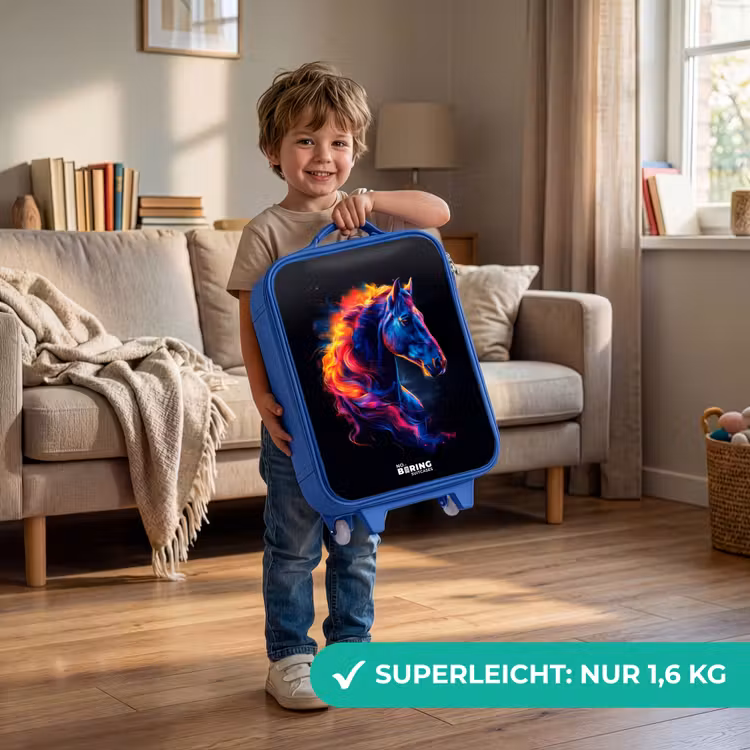 Kinderkoffer Blau - Seitenansicht eines Pferdes mit einer feurigen Mähne — 3