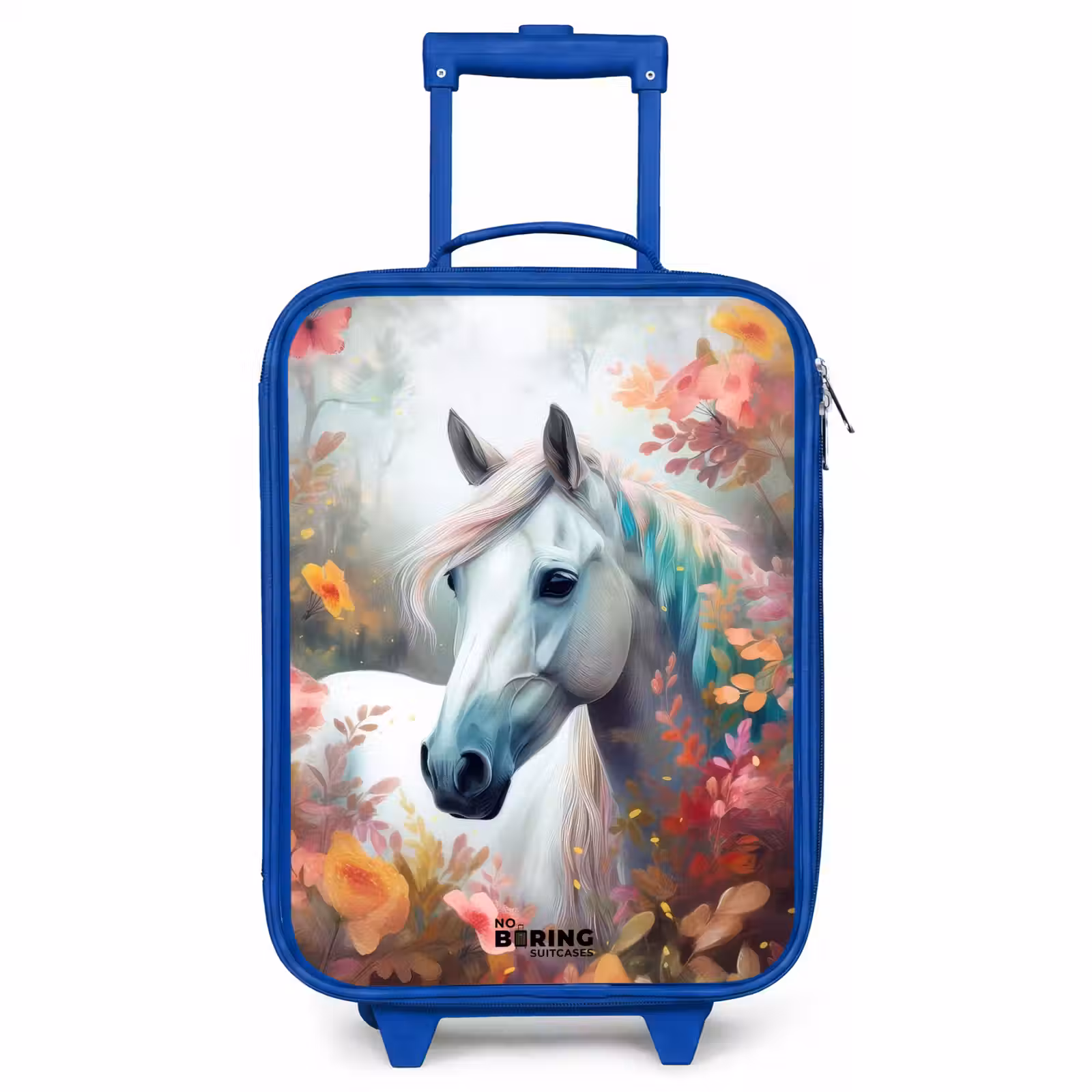Kinderkoffer Blau - Weißes Pferd umgeben von Blumen — 1