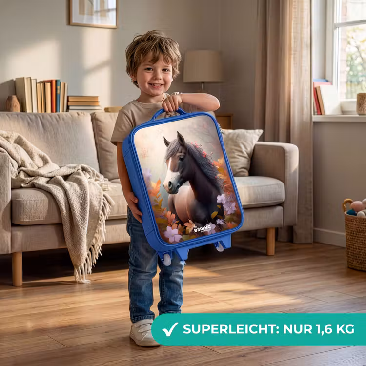 Kinderkoffer Blau - Braunes Pferd im Herbst — 3