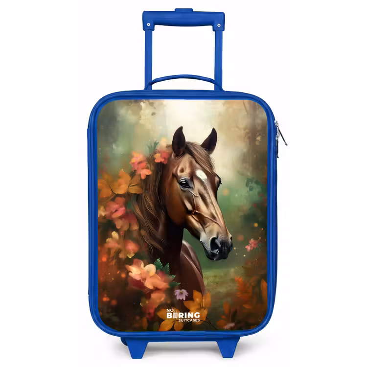 Kinderkoffer Blau - Braunes Pferd zwischen Blumen — 1