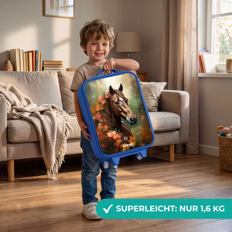 Kinderkoffer Blau - Braunes Pferd zwischen Blumen — 3