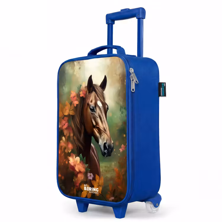 Kinderkoffer Blau - Braunes Pferd zwischen Blumen — 8