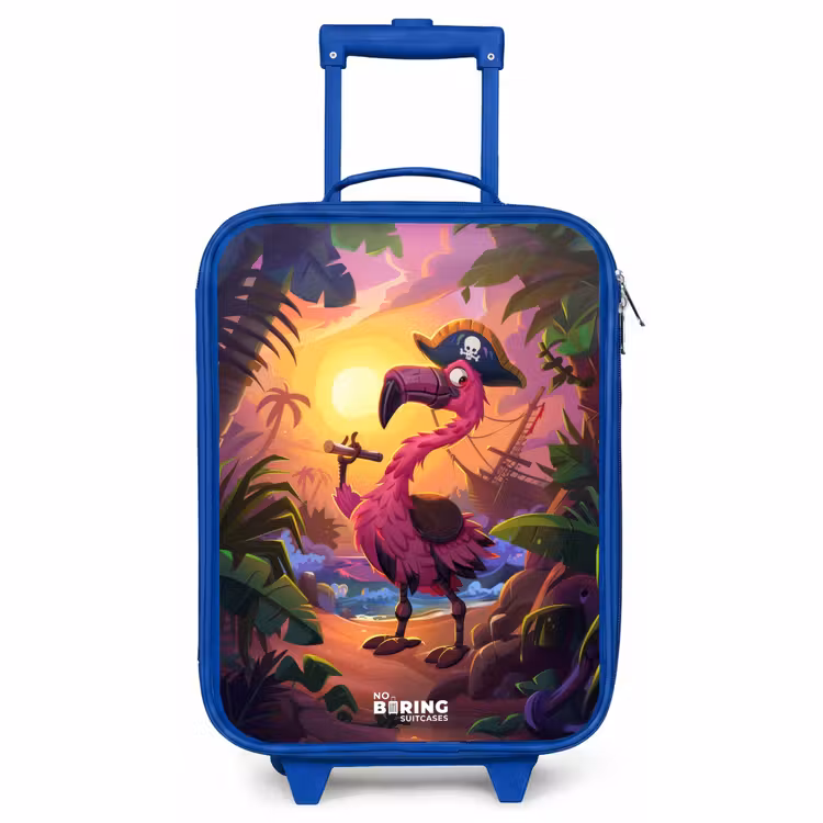 Kinderkoffer Blau - Piratenflamingo auf einem tropischen Pfad — 1