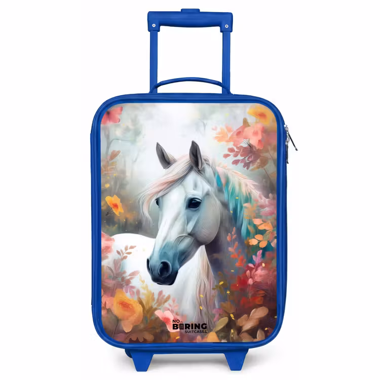 Kinderkoffer Blau - Weißes Pferd umgeben von Blumen — 1
