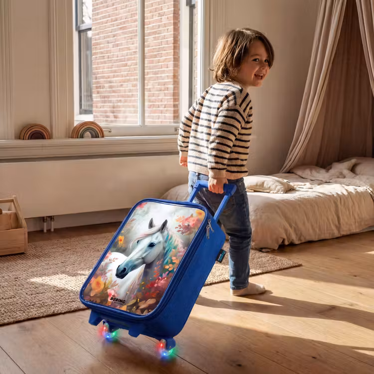 Kinderkoffer Blau - Weißes Pferd umgeben von Blumen — 2