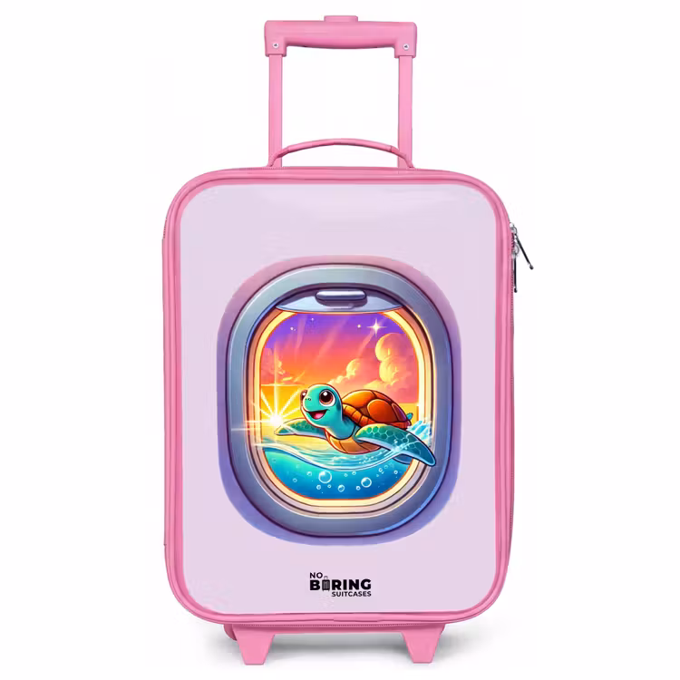 Kinderkoffer Rosa - Schildkröte beim Schwimmen mit Sonnenuntergang — 1