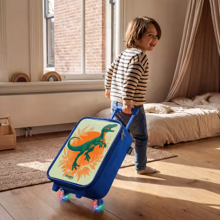 Kinderkoffer Blau - Grüner Dino zwischen Farnen — 2