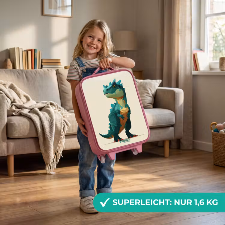 Kinderkoffer Rosa - Gehörnter Dino mit scharfen Blicken — 3