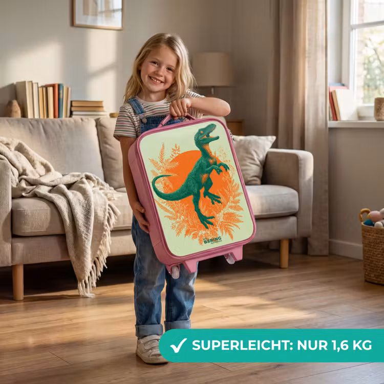 Kinderkoffer Rosa - Grüner Dino zwischen Farnen — 3