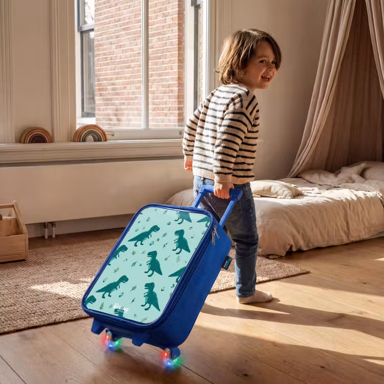 Kinderkoffer Blau - Freundlicher T. rex zwischen den Spuren — 2