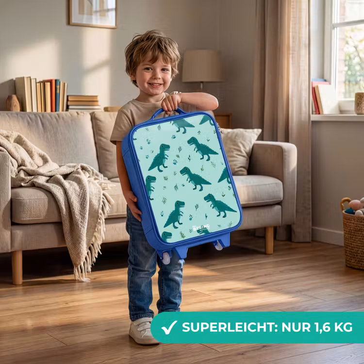 Kinderkoffer Blau - Freundlicher T. rex zwischen den Spuren — 3