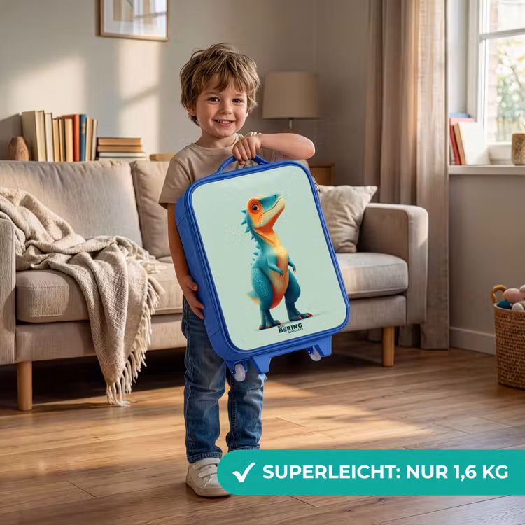 Kinderkoffer Blau - Robuster Dino mit großen Augen — 3