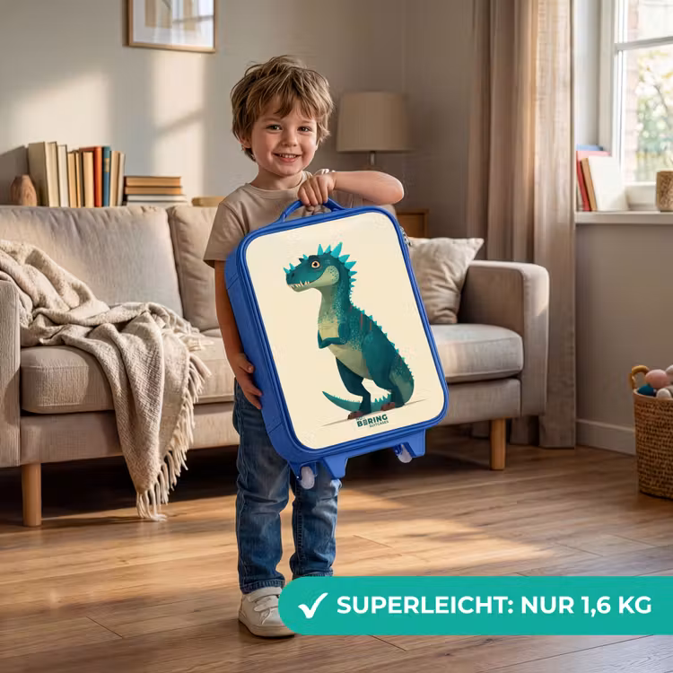 Kinderkoffer Blau - Stacheliger Dino mit freundlichem Blick — 3