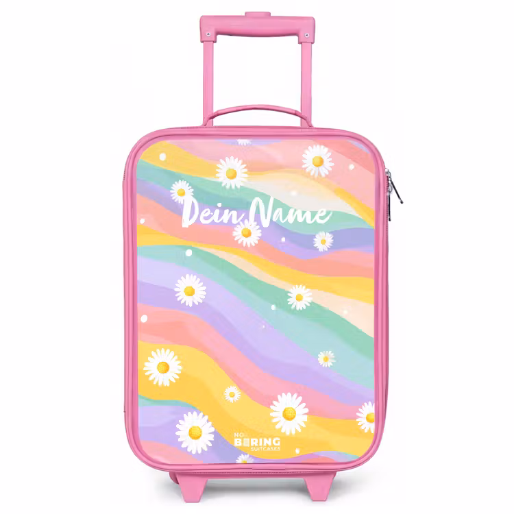 Kinderkoffer Rosa - Gänseblümchen auf Regenbogen-Hintergrund — 1