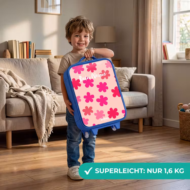 Kinderkoffer Blau - Rosa Blumen — 3