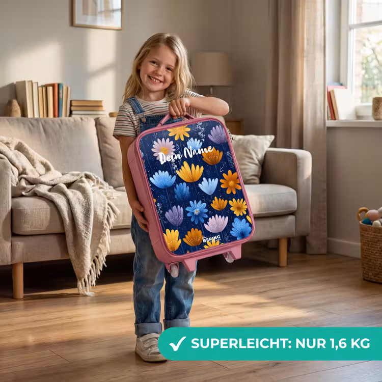 Kinderkoffer Rosa - Blumen auf dunkelblauem Hintergrund — 3