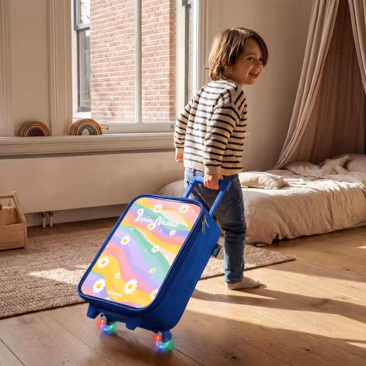 Kinderkoffer Blau - Gänseblümchen auf Regenbogen-Hintergrund — 2