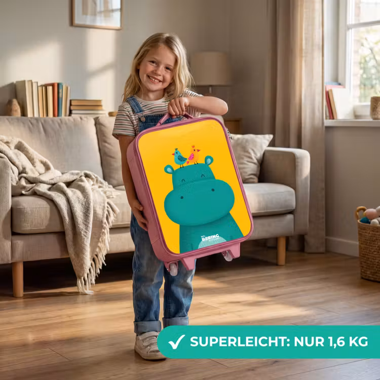 Kinderkoffer Rosa - Nilpferd - Vögel - Gelb — 3