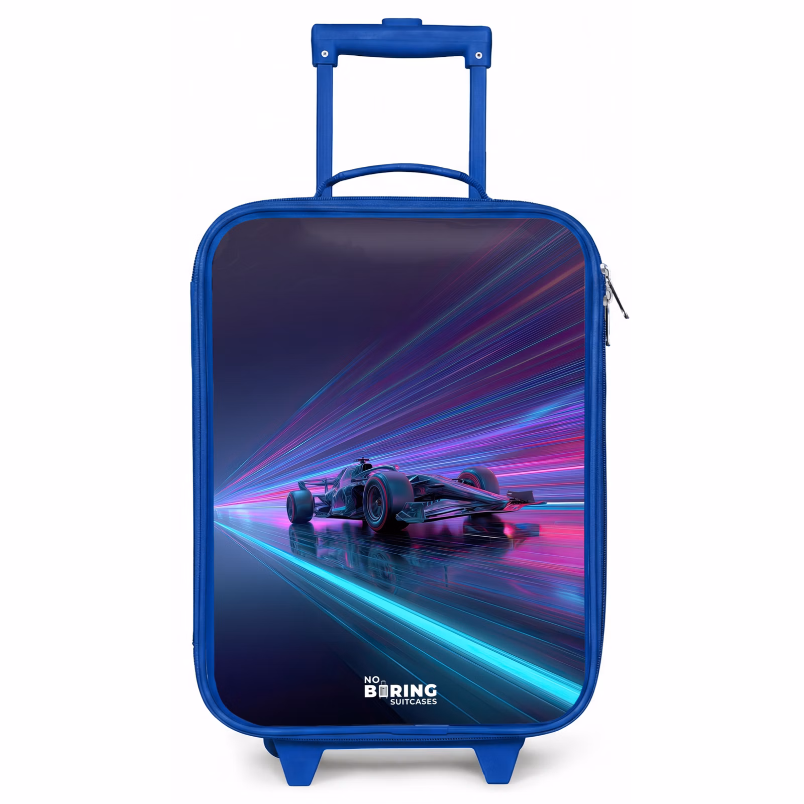 Kinderkoffer Blau - Neon - Rennwagen - Leichte Streifen - Lila — 1