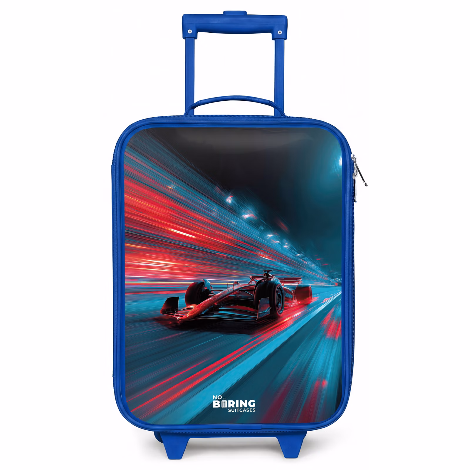 Kinderkoffer Blau - Rennwagen - Strecke - Neon - Beleuchtung — 1