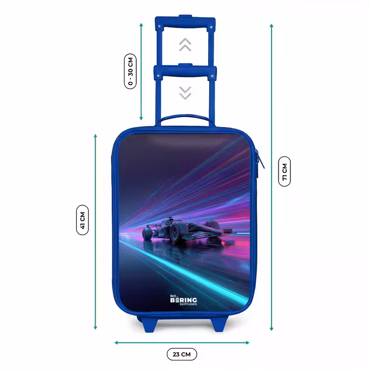 Kinderkoffer Blau - Neon - Rennwagen - Leichte Streifen - Lila — 7