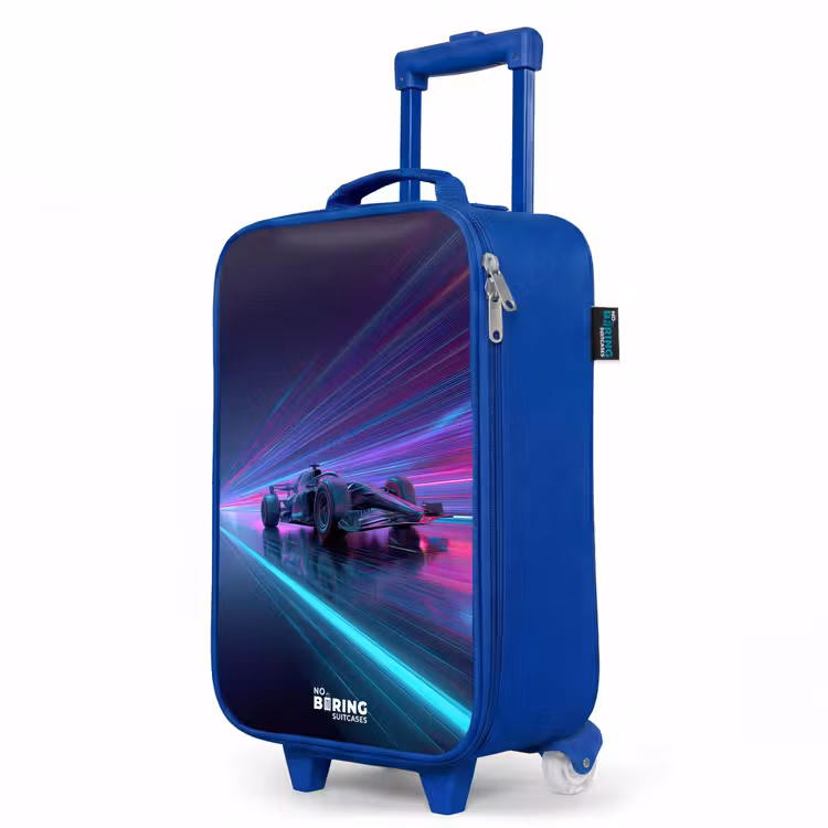 Kinderkoffer Blau - Neon - Rennwagen - Leichte Streifen - Lila — 8