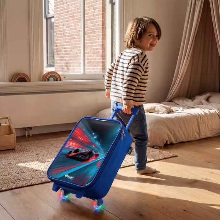 Kinderkoffer Blau - Rennwagen - Strecke - Neon - Beleuchtung — 2