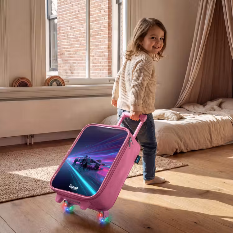 Kinderkoffer Rosa - Neon - Rennwagen - Leichte Streifen - Lila — 2