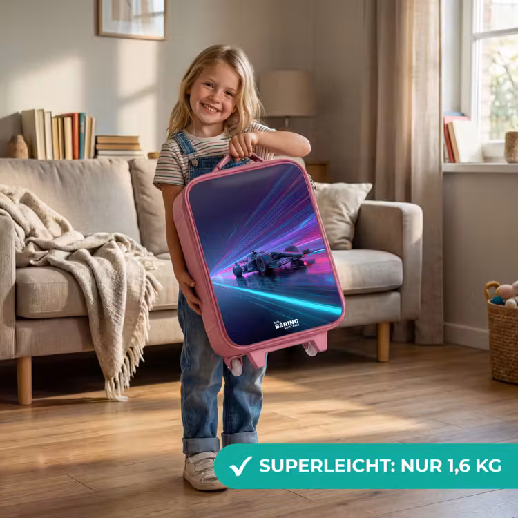 Kinderkoffer Rosa - Neon - Rennwagen - Leichte Streifen - Lila — 3